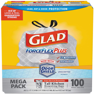 Clorox Glad ForceFlexPlus Tall Trash Bags - 13 Gallon 100 Count Unscented,  1 / cs